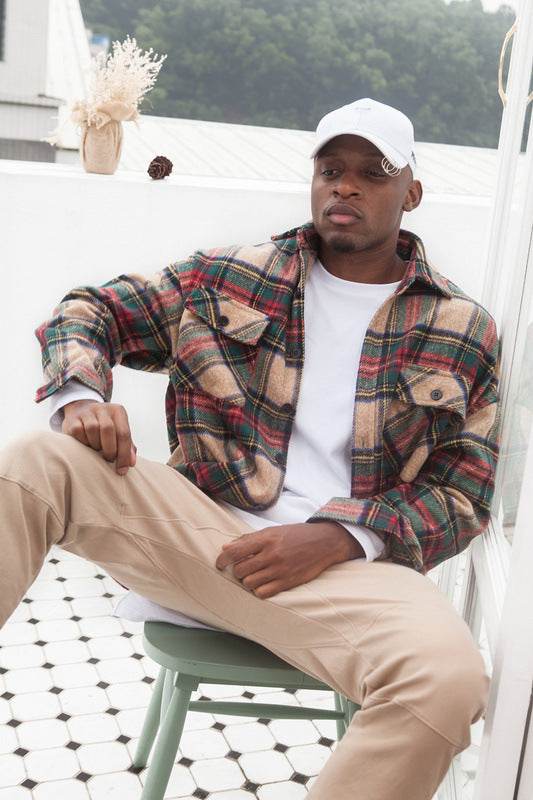 Knitted Woolen Shirt Jacket Hip-hop Plaid Shirt - Mubimart