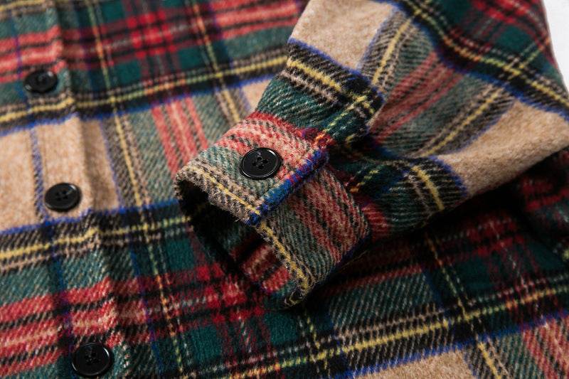 Knitted Woolen Shirt Jacket Hip-hop Plaid Shirt - Mubimart