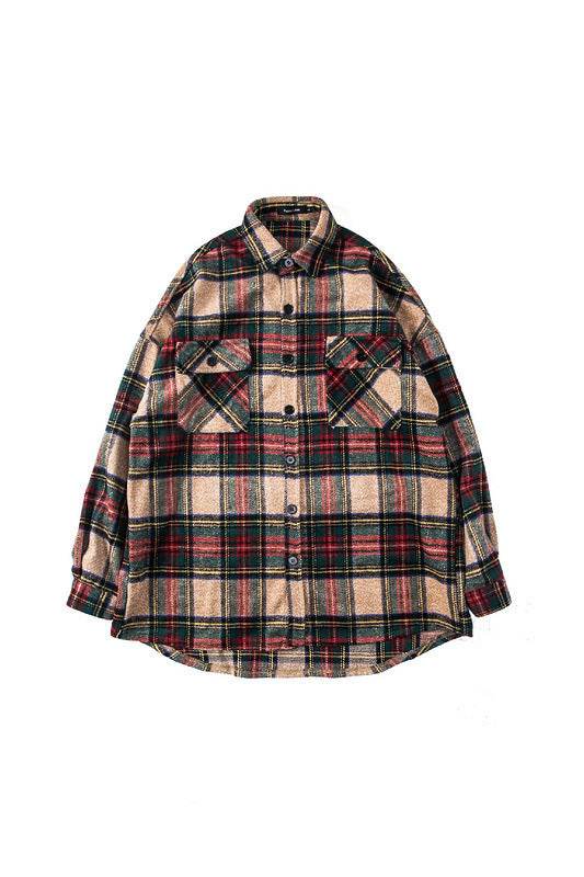 Knitted Woolen Shirt Jacket Hip-hop Plaid Shirt - Mubimart