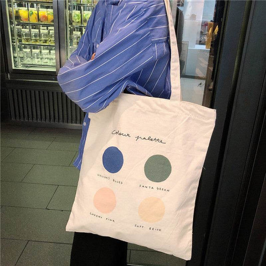 Women Canvas Tote Shopper Bags Ladies Casual Cotton Cloth Shoulder Bag Eco Reusable Shopping Bag Fashion Cute Girl Beach Travel - Mubimart