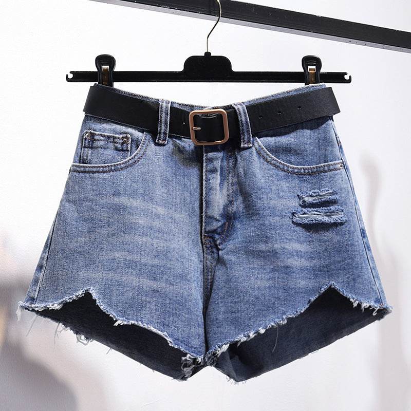 Irregular Denim Shorts Women - Mubimart