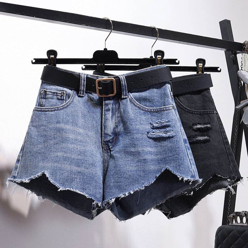 Irregular Denim Shorts Women - Mubimart