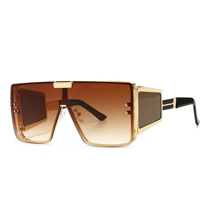 Flat-Top Retro Oversized Frame Sunglasses Wide-Leg Sunglasses Men's flat-top retro oversized frame sunglasses wide-leg sunglasses - Mubimart