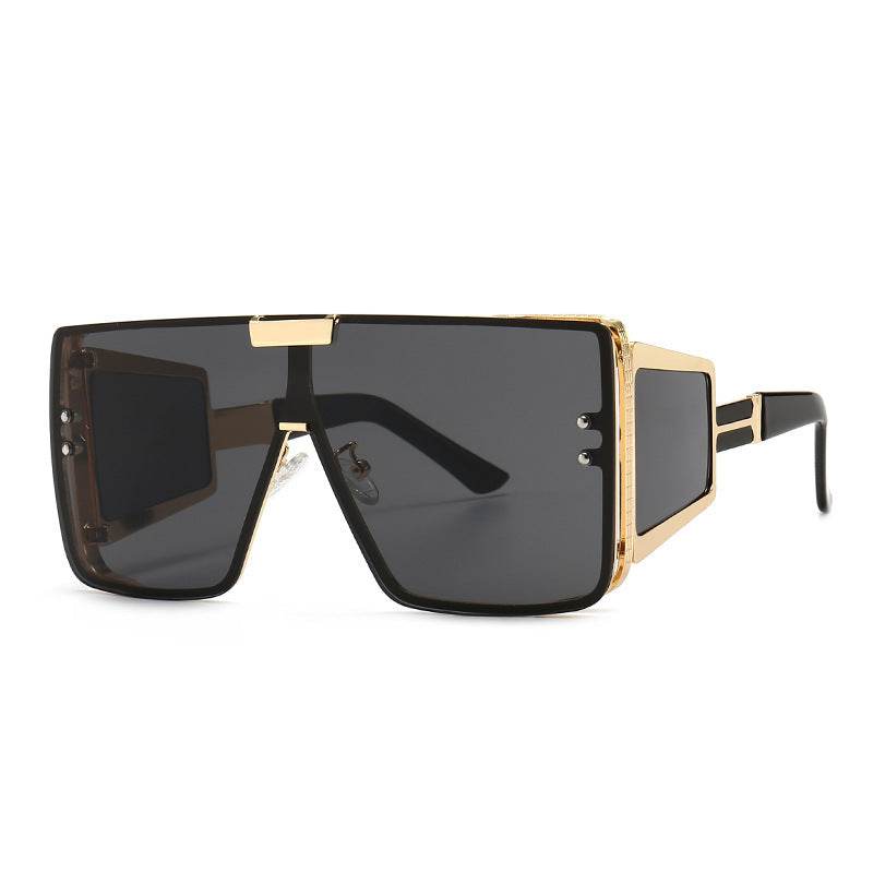 Flat-Top Retro Oversized Frame Sunglasses Wide-Leg Sunglasses Men's flat-top retro oversized frame sunglasses wide-leg sunglasses - Mubimart