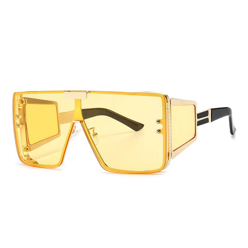 Flat-Top Retro Oversized Frame Sunglasses Wide-Leg Sunglasses Men's flat-top retro oversized frame sunglasses wide-leg sunglasses - Mubimart