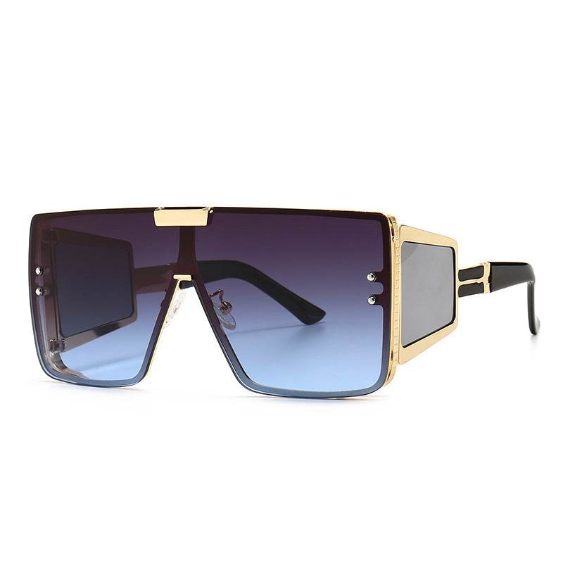 Flat-Top Retro Oversized Frame Sunglasses Wide-Leg Sunglasses Men's flat-top retro oversized frame sunglasses wide-leg sunglasses - Mubimart