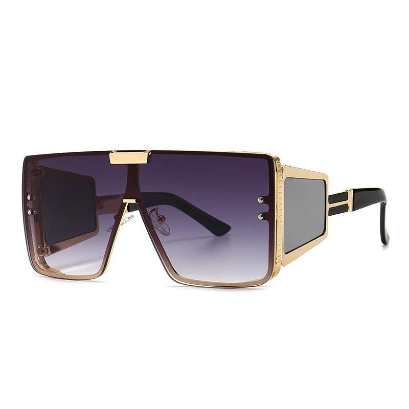 Flat-Top Retro Oversized Frame Sunglasses Wide-Leg Sunglasses Men's flat-top retro oversized frame sunglasses wide-leg sunglasses - Mubimart