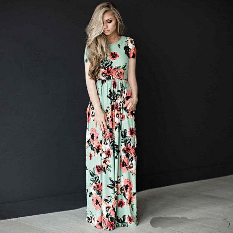 Boho Beach Maxi-Dress Vestidos Floral-Print Evening-Party Female White Plus-Size Women Summer - Mubimart