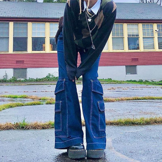 Women's High-waist Casual Trousers With Pocket Drape Bootcut Jeans - Mubimart