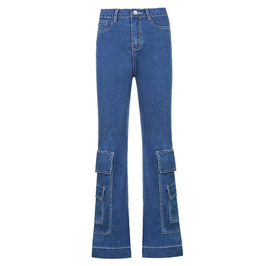 Women's High-waist Casual Trousers With Pocket Drape Bootcut Jeans - Mubimart