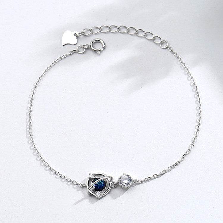 Silver Color Jewelry Dream Blue Zircon Universe Planet Star Charm Bracelet Cabochon Link Chain For Women - Mubimart