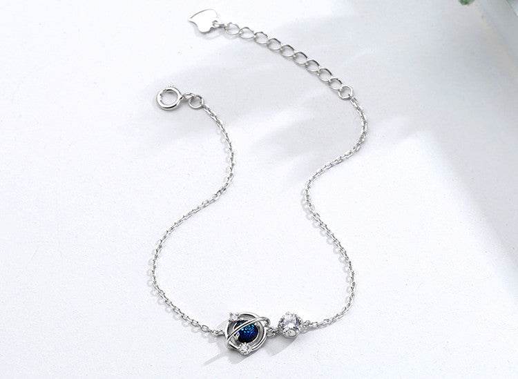 Silver Color Jewelry Dream Blue Zircon Universe Planet Star Charm Bracelet Cabochon Link Chain For Women - Mubimart