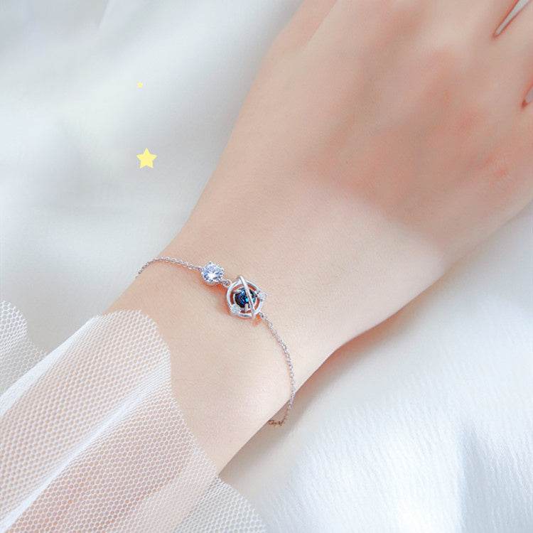 Silver Color Jewelry Dream Blue Zircon Universe Planet Star Charm Bracelet Cabochon Link Chain For Women - Mubimart