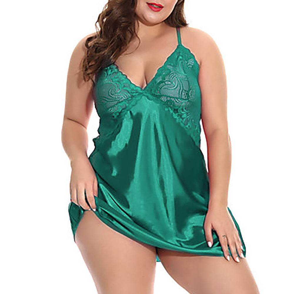 Foreign Trade Sexy Lingerie, European And American Stretch Satin Fat Woman Sexy Plus Size Suspender Skirt, Sexy Nightdress Manufacturers Wholesale - Mubimart