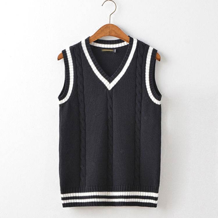 Sweater Vest Men Plus Velvet V-Neck Striped Plus Size 5Xl Oversized Couple College Style Vest Ulzzang - Mubimart