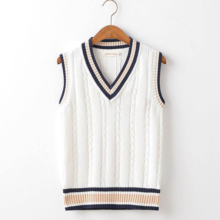 Sweater Vest Men Plus Velvet V-Neck Striped Plus Size 5Xl Oversized Couple College Style Vest Ulzzang - Mubimart