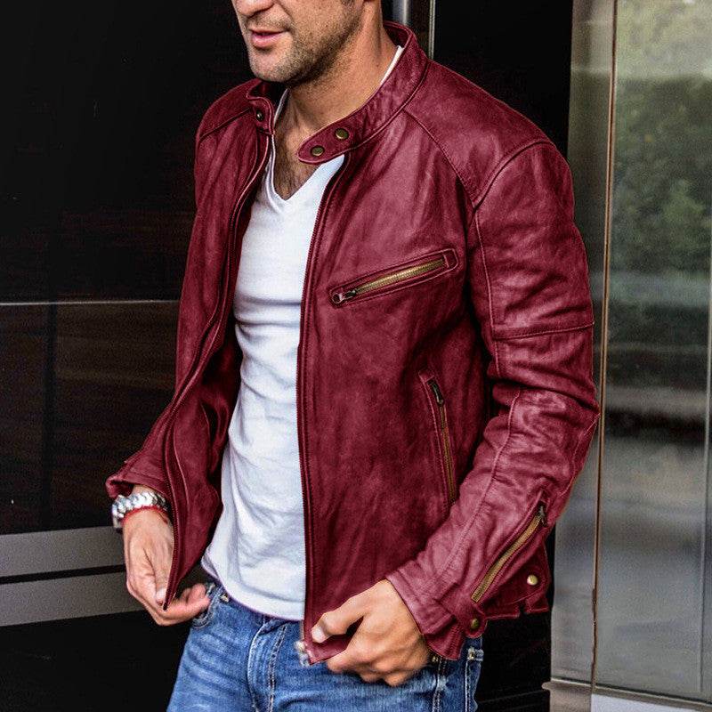 Punk Mens Motorcycle Leather Jacket - Mubimart