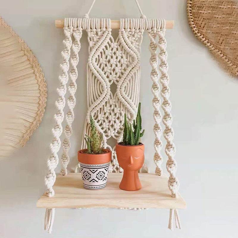 Knitted Thread Bedside Tapestry Three-Layer Shelf Shelf On Bedroom Wall - Mubimart