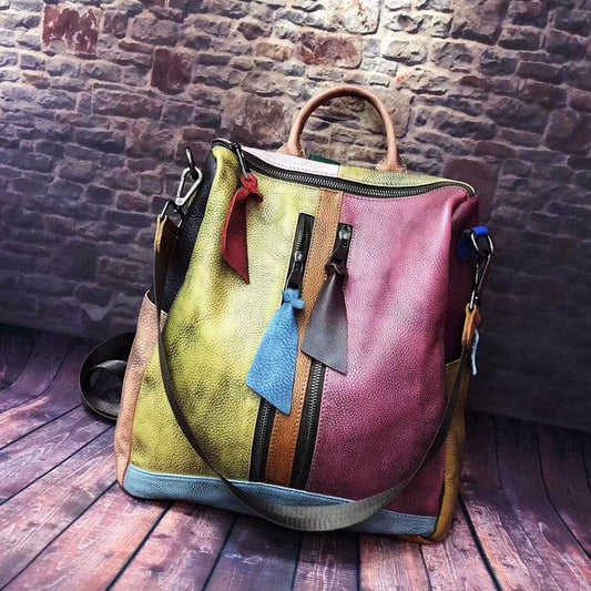 Women Backpack Cowhide Leather Backpacks Casual - Mubimart