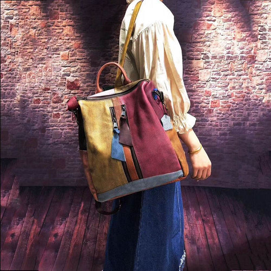 Women Backpack Cowhide Leather Backpacks Casual - Mubimart