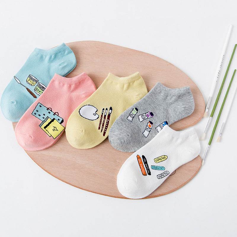 Women's Solid Color Socks Low Cut Shallow Mouth Leisure Boat Socks - Mubimart