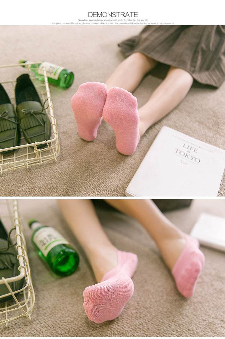 Women's Solid Color Socks Low Cut Shallow Mouth Leisure Boat Socks - Mubimart