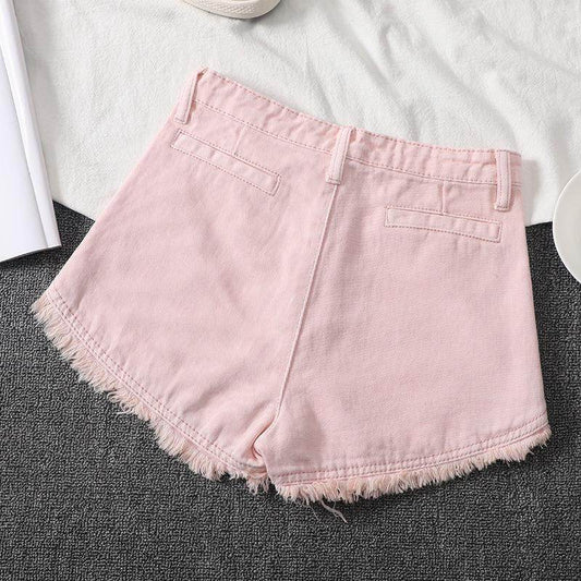 Pink High Waisted Denim Shorts For Women In Spring And Summer - Mubimart