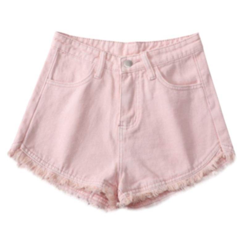 Pink High Waisted Denim Shorts For Women In Spring And Summer - Mubimart