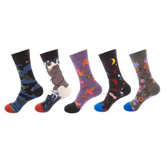 Vintage Street Women Socks Fashion Brand Men's Socks Cotton Funny Star Starry Sky Flower Graffiti Asuka Crew Casual Sock - Mubimart