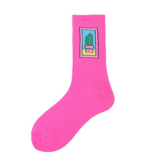 Socks Men's Tube Socks Ladies Striped Socks Sweat Absorbent Deodorant Socks Cactus Flame Banana - Mubimart