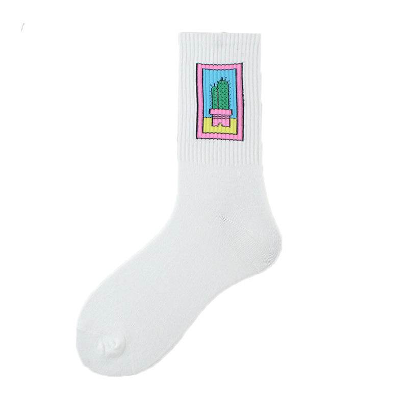 Socks Men's Tube Socks Ladies Striped Socks Sweat Absorbent Deodorant Socks Cactus Flame Banana - Mubimart
