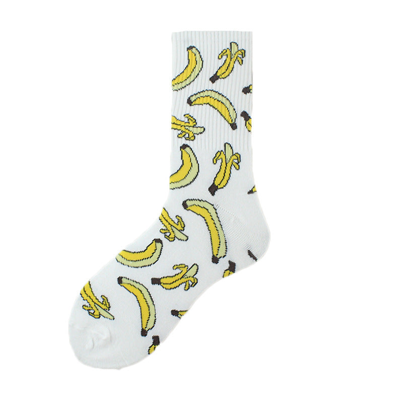 Socks Men's Tube Socks Ladies Striped Socks Sweat Absorbent Deodorant Socks Cactus Flame Banana