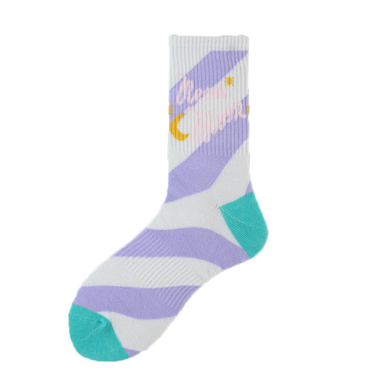 Socks Men's Tube Socks Ladies Striped Socks Sweat Absorbent Deodorant Socks Cactus Flame Banana