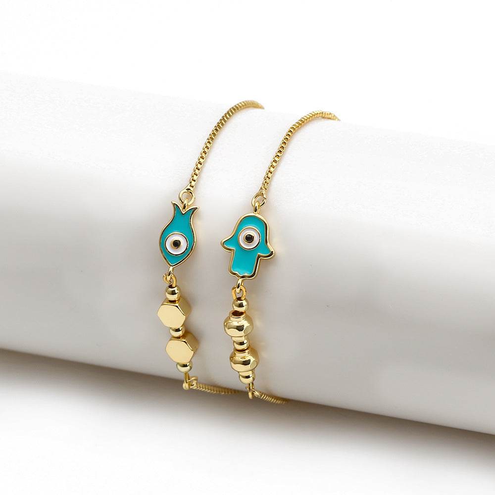 EVIL EYE Fatima Hand Tree Turkish Evil Eye Charm Bracelet Gold Color Adjustable Bracelet Fashion Jewelry for Women Girls BE149 - Mubimart