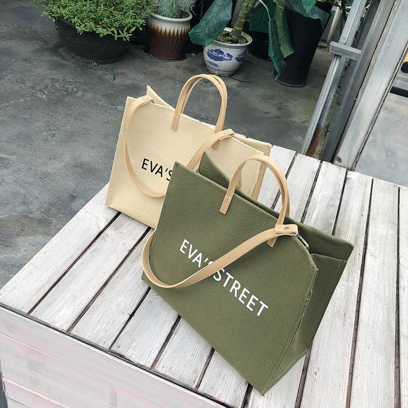 Korean Style Canvas Large Capacity Handbag Shoulder Tote Bag Women Bag - Mubimart