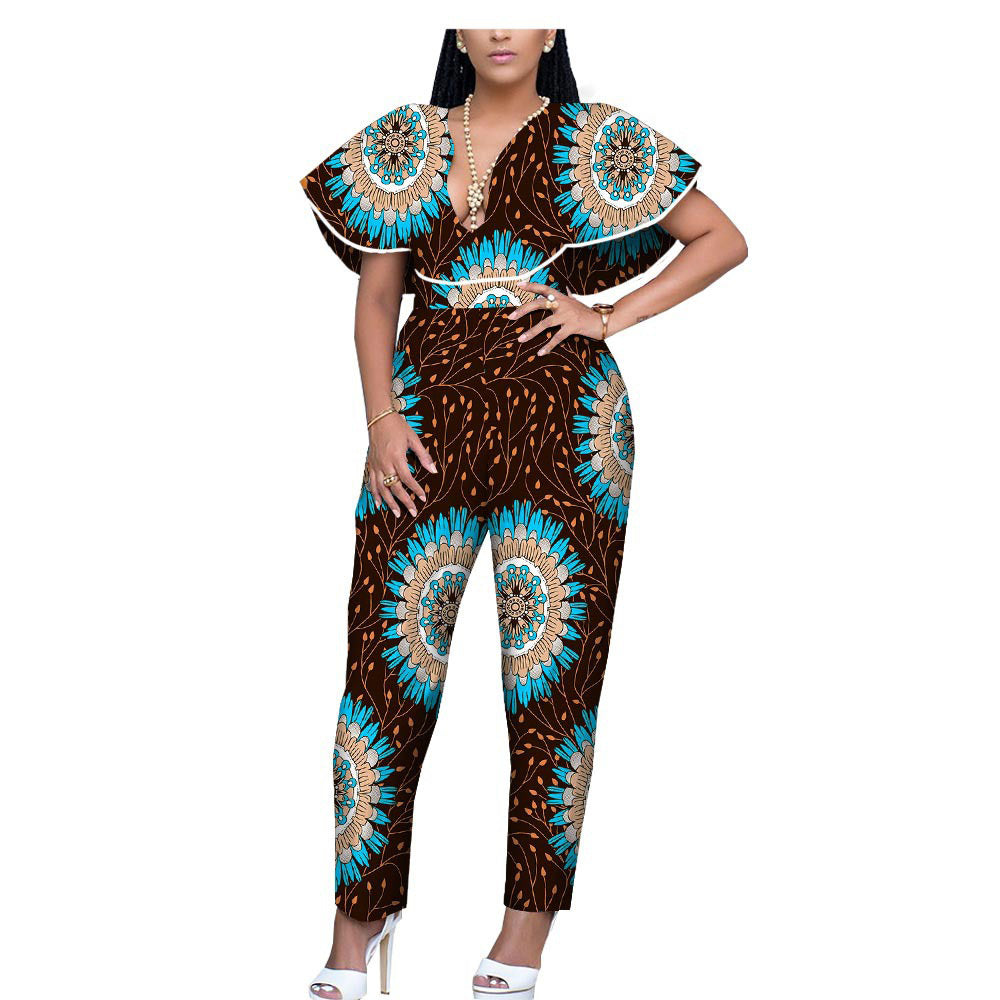 African Ethnic Printing Batik Cotton Plus Size Fashion Jumpsuit - Mubimart -  