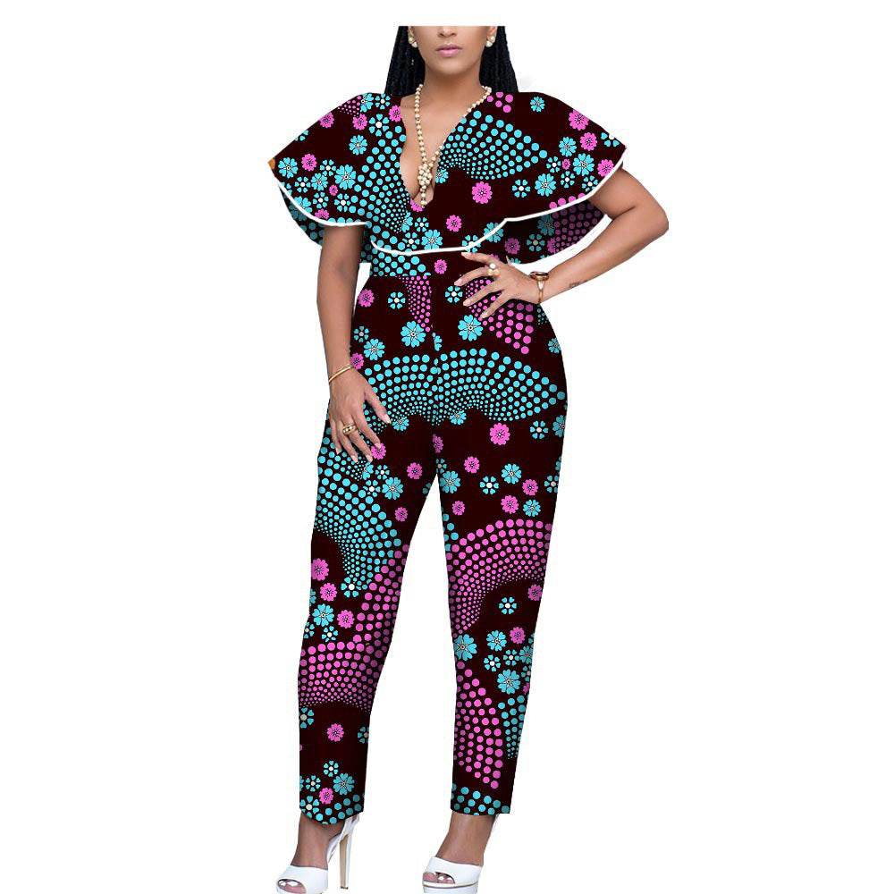 African Ethnic Printing Batik Cotton Plus Size Fashion Jumpsuit - Mubimart