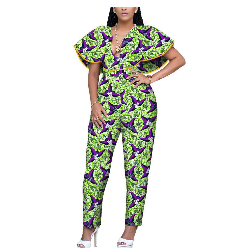 African Ethnic Printing Batik Cotton Plus Size Fashion Jumpsuit - Mubimart