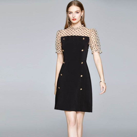 Bodycon Dress Women Stitching Polka Dot Mesh - Mubimart