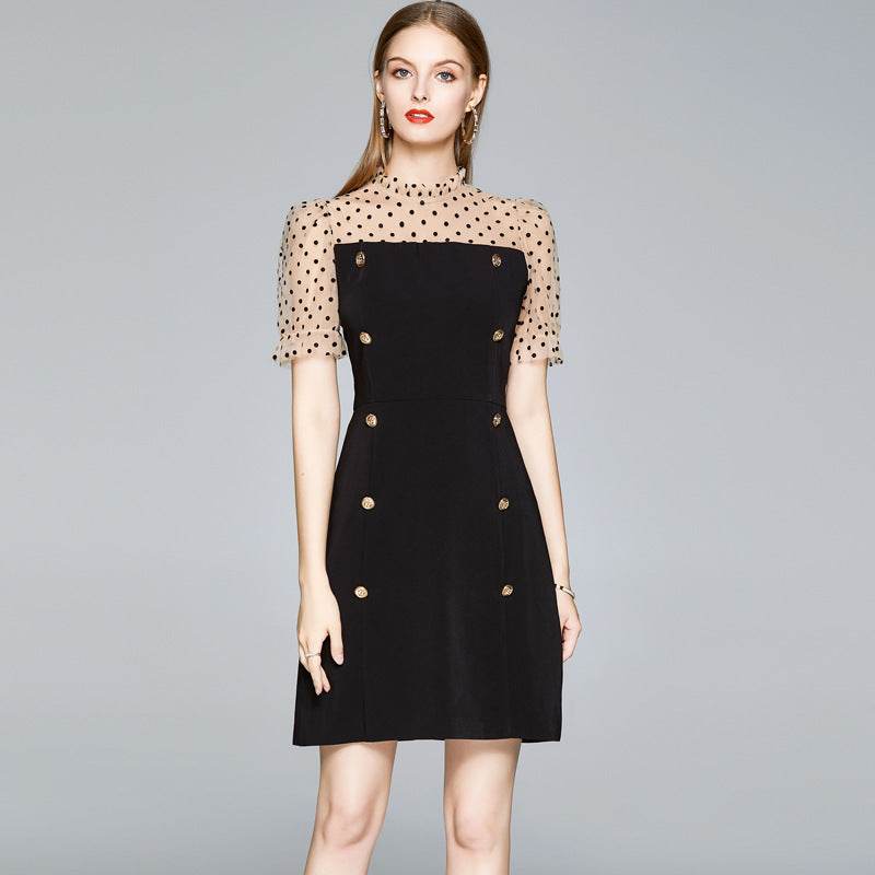 Bodycon Dress Women Stitching Polka Dot Mesh - Mubimart