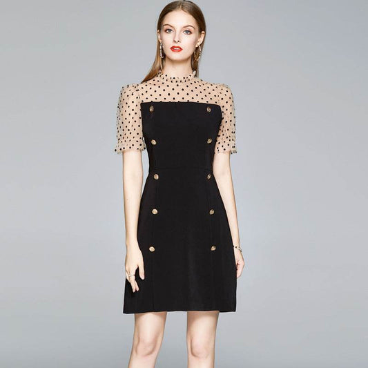 Bodycon Dress Women Stitching Polka Dot Mesh - Mubimart