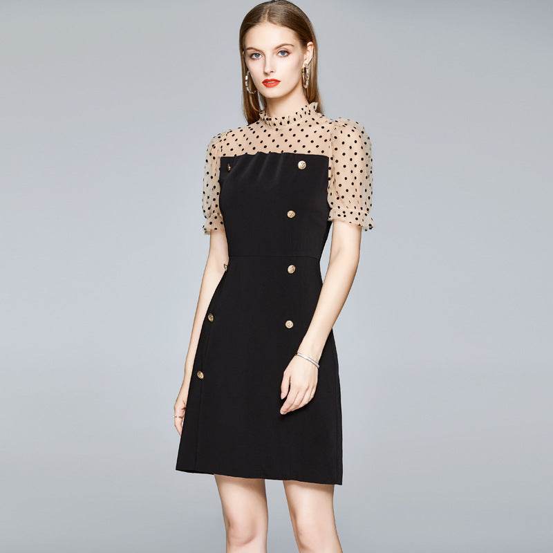 Bodycon Dress Women Stitching Polka Dot Mesh - Mubimart