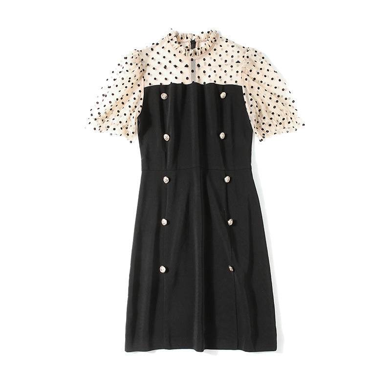Bodycon Dress Women Stitching Polka Dot Mesh - Mubimart