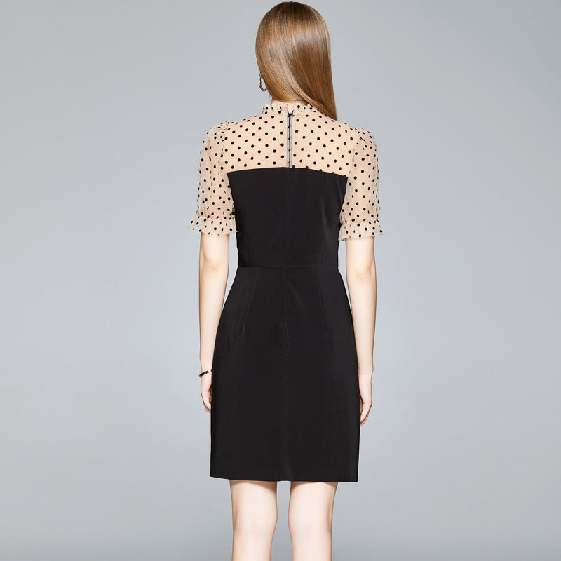 Bodycon Dress Women Stitching Polka Dot Mesh - Mubimart -  