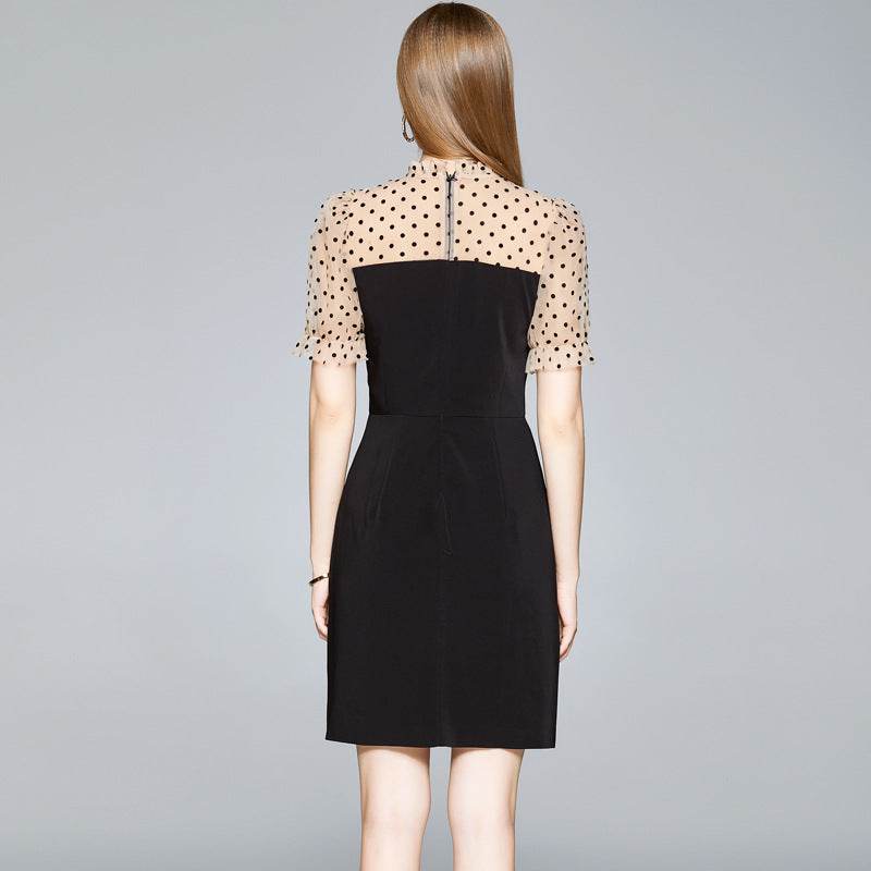 Bodycon Dress Women Stitching Polka Dot Mesh - Mubimart