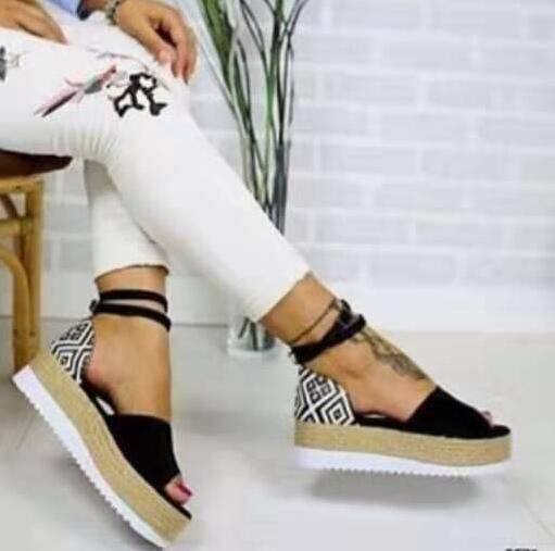 Wedge Heel Platform Woven Espadrilles Sandals - Mubimart