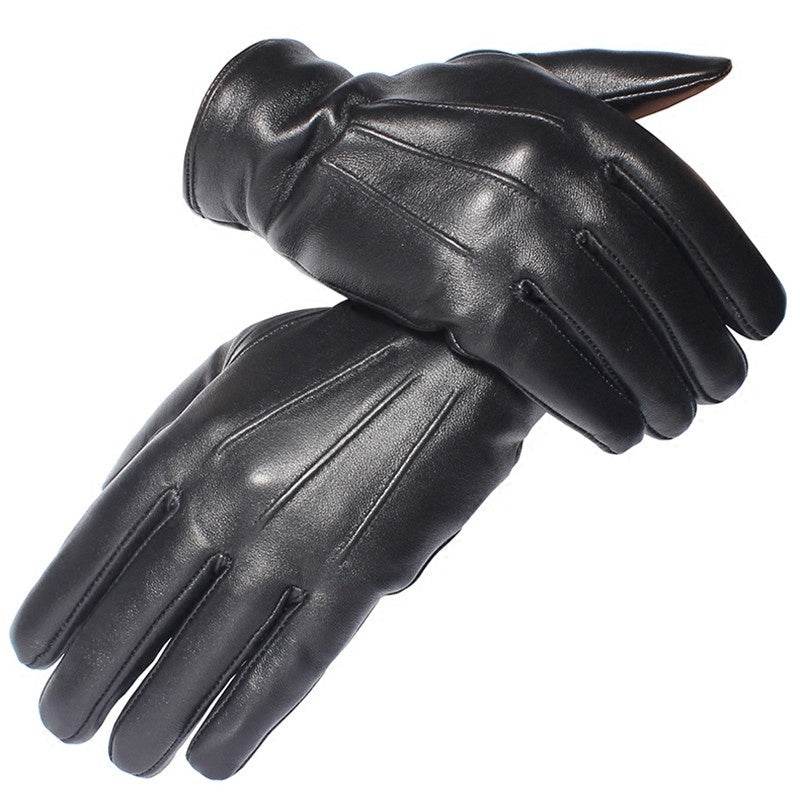 Leather Gloves Men Winter Warmth Thickened Plus Velvet Touch Screen Sheepskin Button Gloves Men - Mubimart