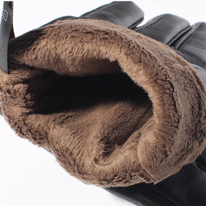 Leather Gloves Men Winter Warmth Thickened Plus Velvet Touch Screen Sheepskin Button Gloves Men - Mubimart