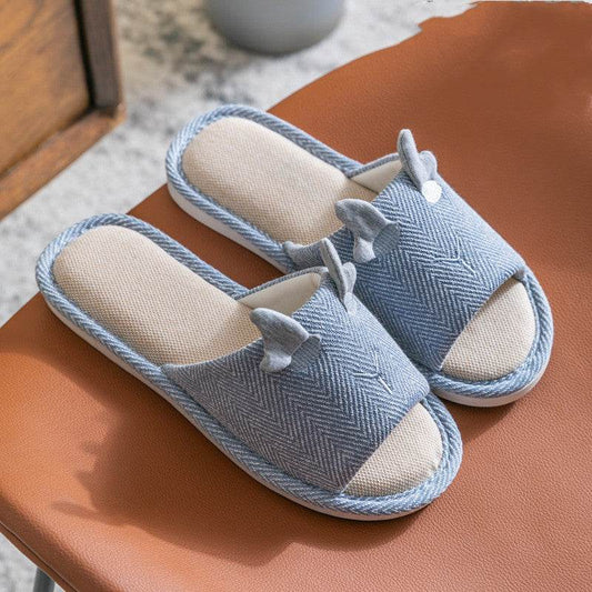 Flax Slipper Female Spring And Autumn Indoor Couple Home With Lovely Antiskid Cotton Hemp Home Pair Of Slippers Summer Man Four Seasons - Mubimart