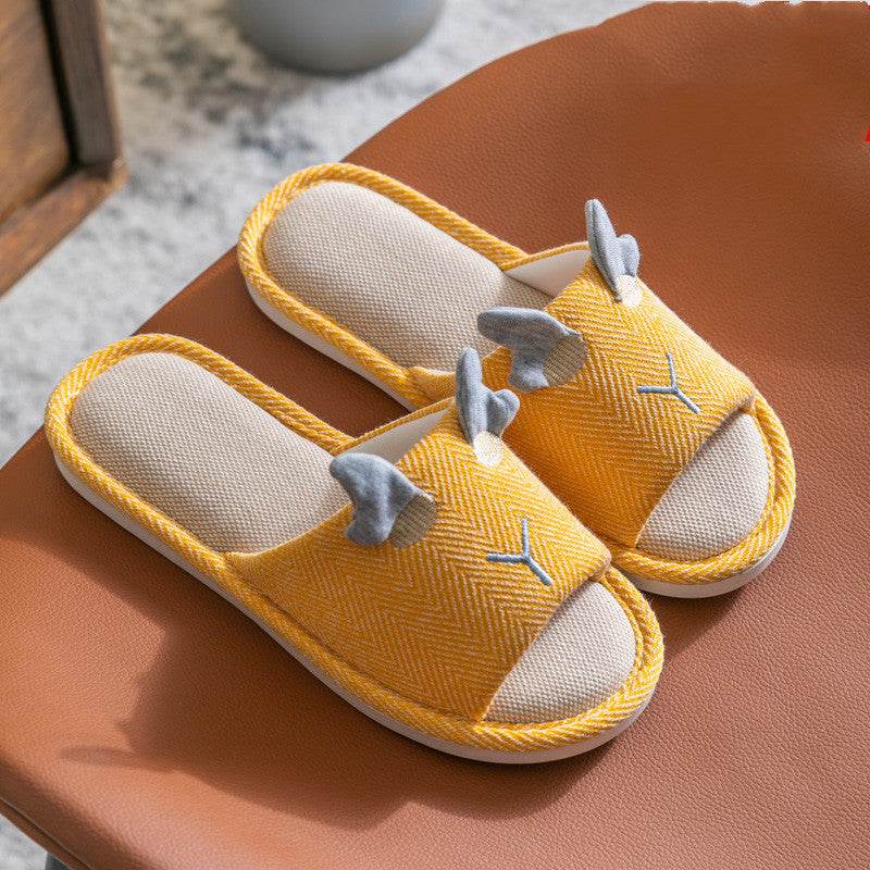 Flax Slipper Female Spring And Autumn Indoor Couple Home With Lovely Antiskid Cotton Hemp Home Pair Of Slippers Summer Man Four Seasons - Mubimart